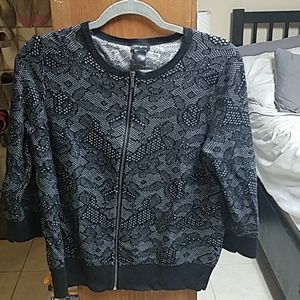 Ann Taylor Zipup Floral Sweater